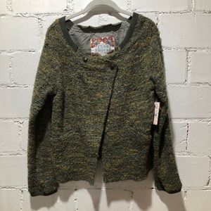 NWT Free People Green Boucle Wrap Cardigan